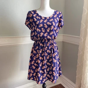 Cat Print Dress Size Large Blue By Peach Love California Blue Novelty - Picture 1 of 12