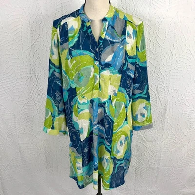 Camisa Blusa Perejil y Salvia M Arte para Usar Floral Boho Túnica Transparente Ligera Foto 1 de 4