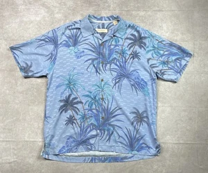 Tommy Bahama Hawaii Seidenhemd Herren Large türkis Blumen Palmen Blatt Baum Knopf - Bild 1 von 18