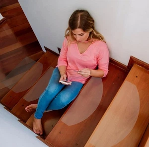 Alfombrillas de peldaños interiores transparentes 16x XXL (65x25 cm), escaleras antideslizantes antideslizantes - Imagen 1 de 6