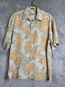Izod Washable Silk Button Up Shirt Mens L Beige Orange Green Tropical Vacation - Picture 1 of 5