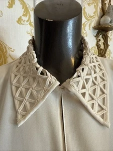 Vintage 1990s Cream Long Blouse With Lattice Collar By Jacques Vert Size 14/16 - Picture 1 of 9