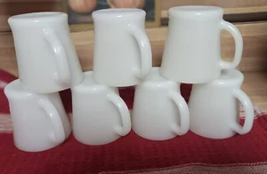 Lot of Seven (7) Vintage Coffee Cup Mugs White Milk Glass Anchor Hocking Retro  - Picture 1 of 5