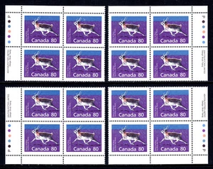 CANADA — SCOTT 1180c — 1990 CARIBOU — PERF 141/2 X 14 CORNER BLKS — MNH — UN $150 - Foto 1 di 1