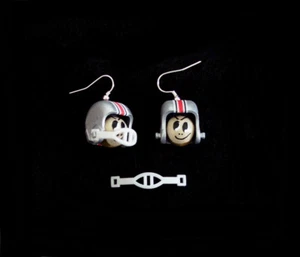 OSU Ohio State Buckeye "Brut" Helmet Earrings. Hand Made, Unique. Removable Mask - Picture 1 of 2