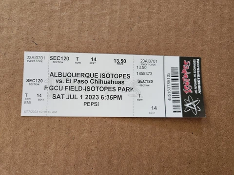 *TICKET STUB ONLY* 2023 Albuquerque Isotopes Sugar Skull LowRider SGA Bobblehead Cover