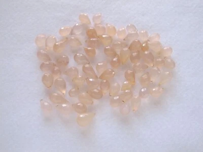 Pink CHALCEDONY  Faceted Pear Briolette  Loose Gemstone beads 10-15 MM  65 Pcs - Image 1 of 3