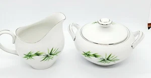 DIAMANT China grün Bambus Muster Made in Japan Milchkännchen & Zuckerdose mit Silber - Bild 1 von 8