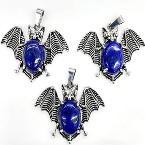 Colgantes de murciélago de aleación de piedra lapislázuli natural 3 piezas Amuleto mágico de curación de Reiki - Imagen 1 de 1