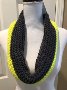 NEW Grayish Black/Yellow Infinity Scarf Knit Color Block Neck Warmer Chunky knit - Picture 1 of 12