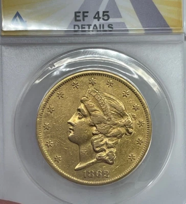 LOOK---1862 $20 Gold Double Eagle ANACS EF 45 Details Tooled, Cleaned - Image 1 of 4