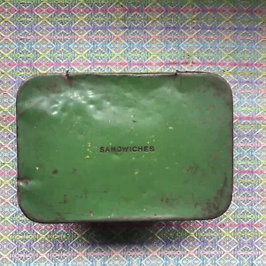 More details for vintage green metal sandwich box tin circa 1950&#039;s