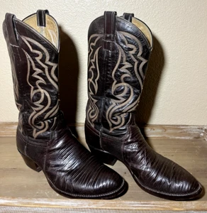 Vintage COWTOWN Boots Men's Brown Lizard Skin Western Cowboy USA Made 10.5 - Picture 1 of 8