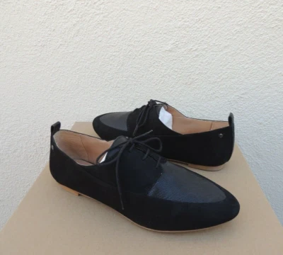 UGG BLACK LEATHER MARJI SNAKE LACE-UP CHIC FLATS SHOES, US 6.5/ EUR 37.5 ~NIB - Image 1 of 4
