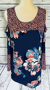 ND New Directions Women’s 0X Blouse Cold Shoulder Long Bell Sleeve Silky Stretch - Picture 1 of 9