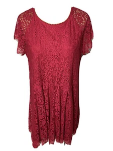 Free People Womens Large Dress Lace Floral Soft Magenta Fuchsia Red EUC - Picture 1 of 9