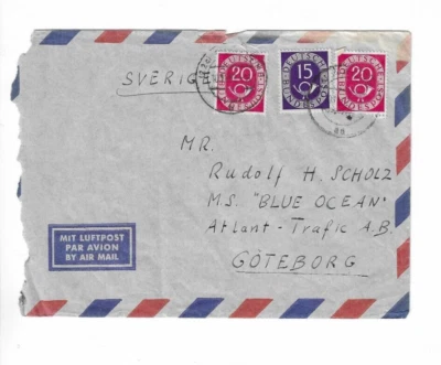Alemania 1952 Cubierta enviada desde Aquisgrán a Suecia - M.S. "Océano Azul" Foto 1 de 2