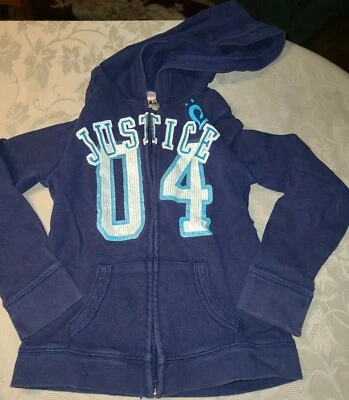 JUSTICE GIRL SUDADERA CON CAPUCHA ALGODÓN CREMALLERA PARTE SUPERIOR DELANTERA ♡ AZUL MARINO SÓLIDO ♡ TALLA 8 Foto 1 de 3