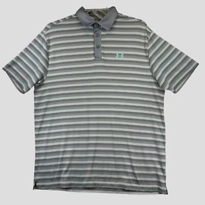 Under Armour Mens Grey Striped Polo Shirt Coldblack UV Protection Loose Fit Size - Picture 1 of 10