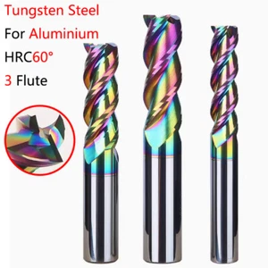 HRC60° Carbide Colorful End Mill 3 Flute CNC Milling Cutter Drill For Aluminium - Picture 1 of 10