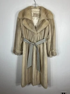 Cappotto pelliccia visone classico donna extra small avorio bianco sporco lunghezza 45" cintura - Foto 1 di 5