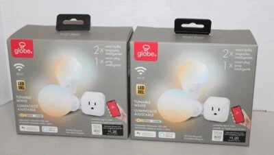 2 Boxes Globe Wi-Fi Smart 60w Bulbs & Plugs Tunable Dimmable A19 E26 Base - New - Image 1 of 4