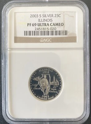 2003 S Silver 25c Illinois State Quarter NGC PF 69 Ultra Cameo - Image 1 of 3