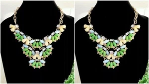 Lee by Lee Angel Women's Navette CRYSTAL Bib Necklace NWT 100 GREEN Yellow - Picture 1 of 9