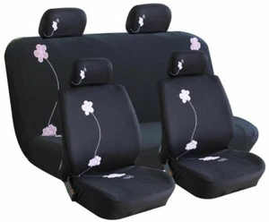 Streetwize Black Flower Bloom Girls lo-back Car Seat Cover Set + Headrest Covers - Picture 1 of 4