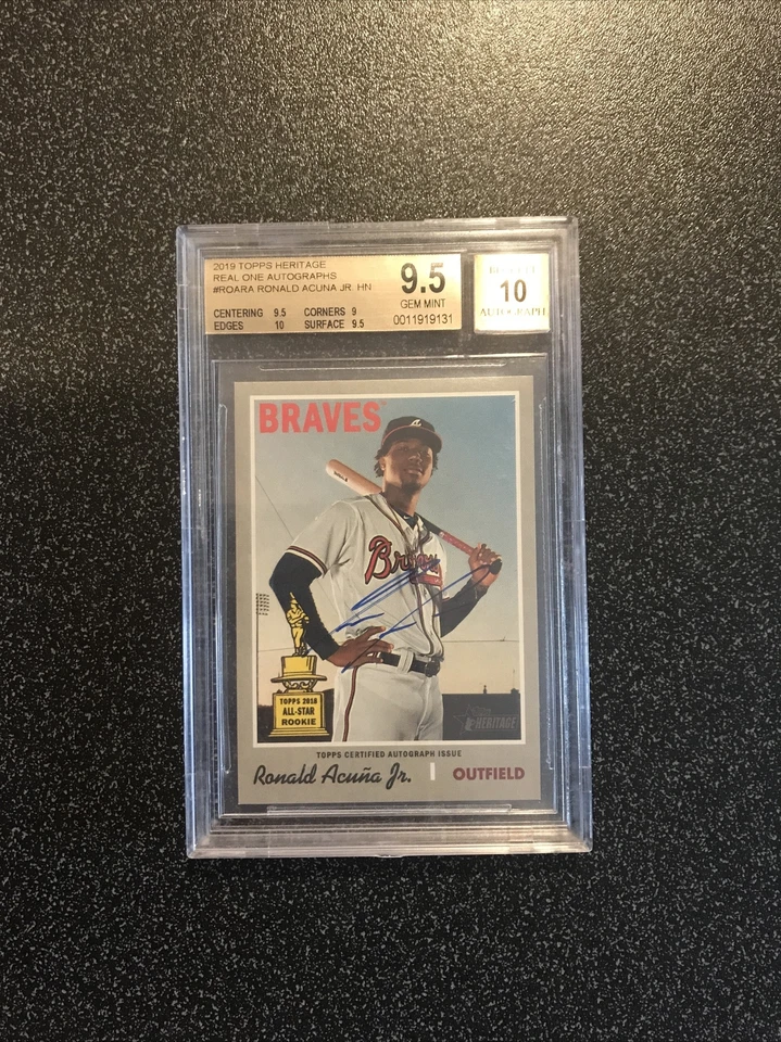 RONALD ACUNA JR 2019 Topps Heritage REAL ONE AUTO CARD#ROARA BGS 9.5, AUTO 10 - Image 1 of 4