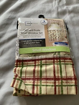 Mainstays Orchard Fruits Small Window Set 3 Pcs, 1 Valance, 2 Tiers, For 1" Rods - Image 1 of 3