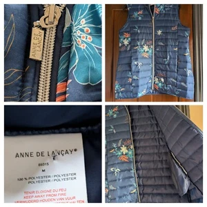 Women's Gilet Anne De Lancay Blue Mix Inner Fleece Body Warmer Zip &Pockets VGC - Picture 1 of 24