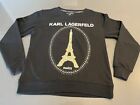 Karl Lagerfeld Eiffel Tower Paris Black Sweatshirt Pearls Sequins Gold Sz Small