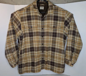 LL Bean Mens 2XLT XXL Tall Fleece Lined Shacket Flannel Plaid Yellow Brown - Picture 1 of 6