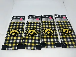 LOT x4 Iowa Hawkeyes 12oz Plaid 2 Sided Can Cooler NCAA Coozie Koozie Beer Drink - Picture 1 of 6