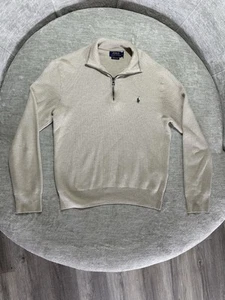 Polo Ralph Lauren Mens Classic Quarter Zip Pima Cotton Sweater - Beige - Size M - Picture 1 of 3