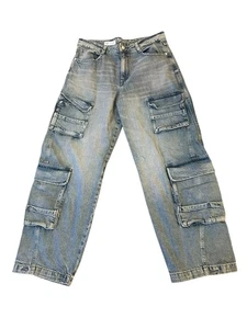 Pantalones de mezclilla cargo ZARA Grunge pierna ancha talla 10 (34x30) usados en excelente estado holgados tiro alto TRF - Imagen 1 de 7
