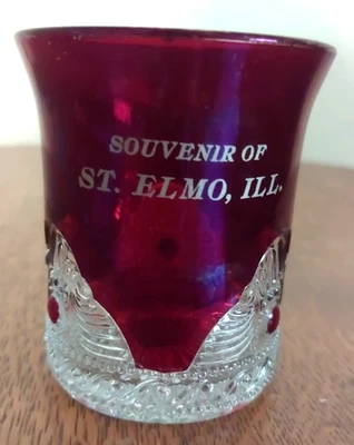 VTG - EAPG Ruby Stain Flash Glass ST. ELMO, ILL . Souvenir Cup Mug - Image 1 of 4
