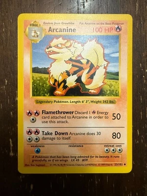 Arcanine 23/102 Base Set SHADOWLESS 1999 WOTC Pokémon Card TCG - Image 1 of 2