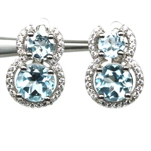 925 Sterling Silber 7 mm. Ohrringe Himmelblautopas & weißer Zirkon - Bild 1 von 4