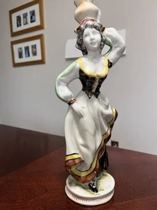 Vintage Made In Italy Figurine Hand Painted Woman Carrying A Jar Porcelain 12X4” - Picture 1 of 13
