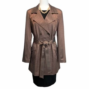 Ellen Tracy Double Breasted Belted Mid-Length Trench Coat Metallic Copper Size S - Picture 1 of 14