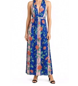 Express Women's Floral Striped Halter Maxi Dress Summer Vacation XL - Picture 1 of 6