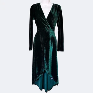 Zulus Womens S Velvet Wrap Whimsigoth Maxi Dress Jewel Tone Green Regency Hi Low - Picture 1 of 8