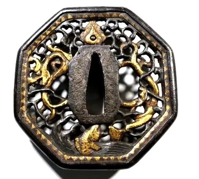 Japan antique Edo period Dragon carp nanban Tsuba iron Box sword katana armor  - Image 1 of 4