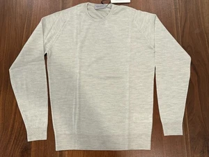 John Smedley - Lundy - Merino Wool Sweater - Light Gray / Beige - Medium - BNWT - Picture 1 of 8