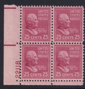 1938 William McKinley 25c lilac PREXY Sc 829 MNH plate block of 4 (Z09 - Picture 1 of 1