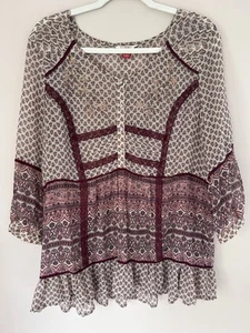 Falmer Heritage Top Size 18 Burgundy Beige Pink Floral Lace Brad Sequin Chiffon - Picture 1 of 10