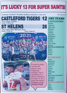 Castleford Tigers 12 St Helens 26 - 2021 Challenge Cup final - souvenir print - Picture 1 of 1