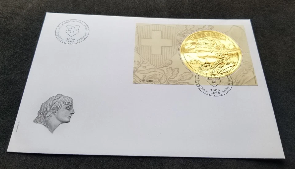 [SJ] Switzerland Gold Coin 2013 (FDC) *gold foil *embossed *unusual - Image 1 of 4